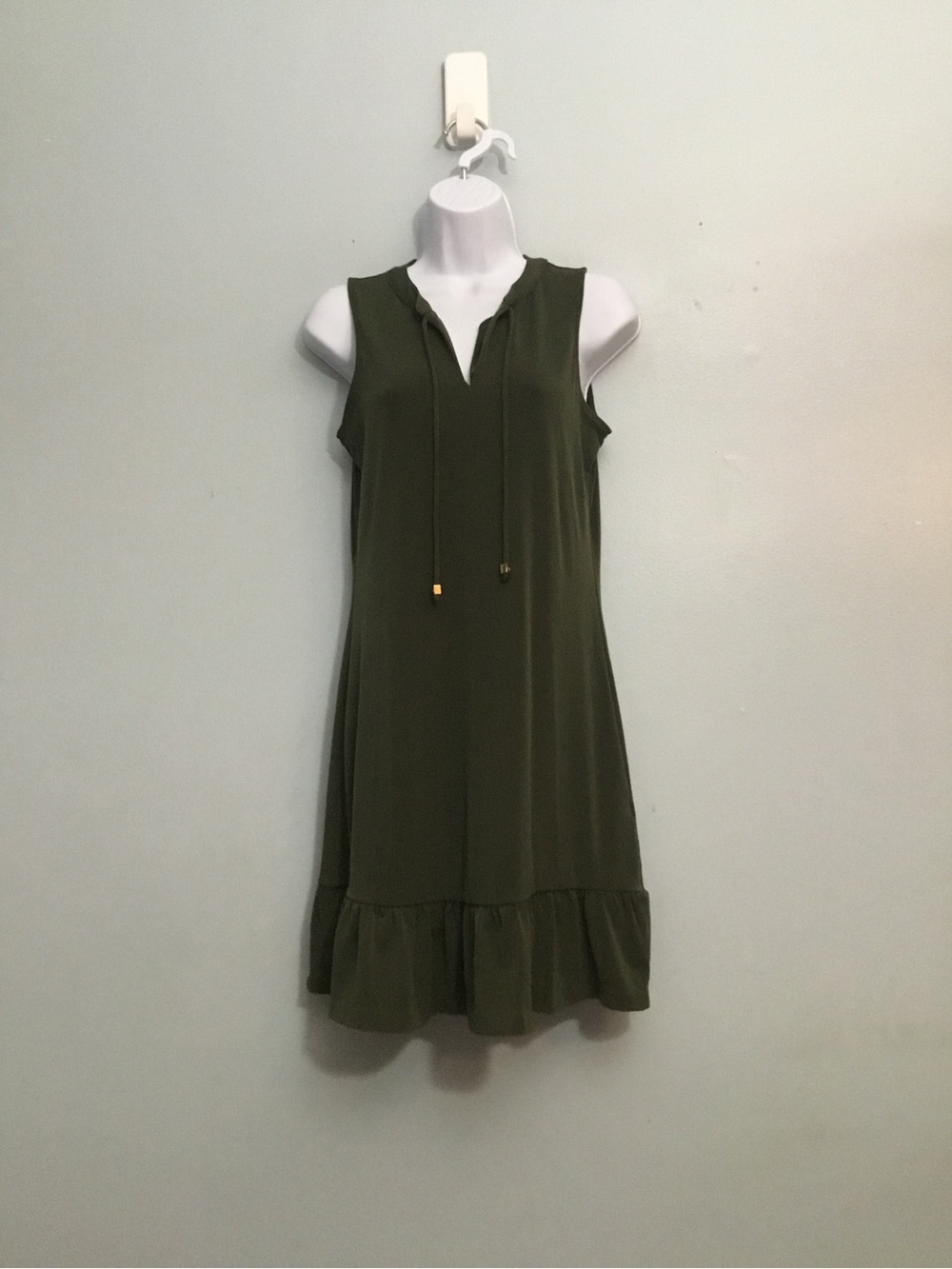 Michael Kors Sleeveless Olive Green Ruffle-Hem Dress size XS